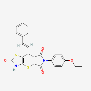 molecular formula C24H20N2O4S2 B11083030 11-(4-ethoxyphenyl)-8-[(E)-2-phenylethenyl]-2,6-dithia-4,11-diazatricyclo[7.3.0.03,7]dodec-3(7)-ene-5,10,12-trione 