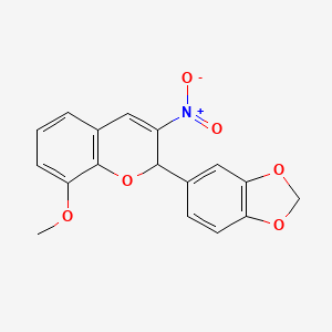 molecular formula C17H13NO6 B11083093 2-(1,3-Benzodioxol-5-yl)-8-methoxy-3-nitro-2H-chromene 