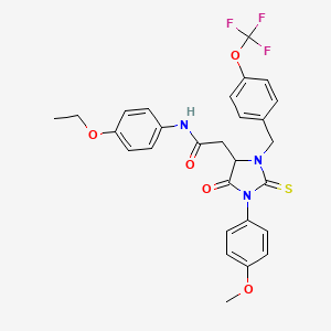 molecular formula C28H26F3N3O5S B11083149 N-(4-ethoxyphenyl)-2-{1-(4-methoxyphenyl)-5-oxo-2-thioxo-3-[4-(trifluoromethoxy)benzyl]imidazolidin-4-yl}acetamide 