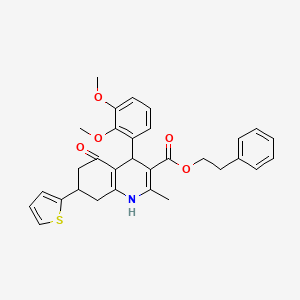 2-Phenylethyl 4-(2,3-dimethoxyphenyl)-2-methyl-5-oxo-7-(thiophen-2-yl)-1,4,5,6,7,8-hexahydroquinoline-3-carboxylate