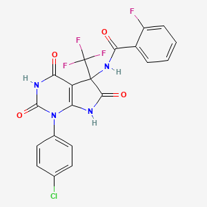 molecular formula C20H11ClF4N4O4 B11083292 N-[1-(4-chlorophenyl)-4-hydroxy-2,6-dioxo-5-(trifluoromethyl)-2,5,6,7-tetrahydro-1H-pyrrolo[2,3-d]pyrimidin-5-yl]-2-fluorobenzamide 