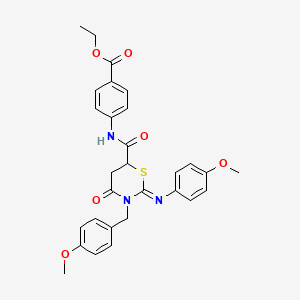 molecular formula C29H29N3O6S B11083334 ethyl 4-[({(2Z)-3-(4-methoxybenzyl)-2-[(4-methoxyphenyl)imino]-4-oxo-1,3-thiazinan-6-yl}carbonyl)amino]benzoate 