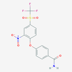 molecular formula C14H9F3N2O6S B11083421 4-{2-Nitro-4-[(trifluoromethyl)sulfonyl]phenoxy}benzamide 