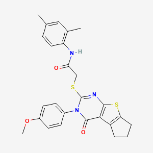 molecular formula C26H25N3O3S2 B11083423 N-(2,4-dimethylphenyl)-2-{[3-(4-methoxyphenyl)-4-oxo-3,5,6,7-tetrahydro-4H-cyclopenta[4,5]thieno[2,3-d]pyrimidin-2-yl]sulfanyl}acetamide 