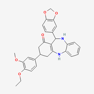 molecular formula C29H28N2O5 B11083429 11-(1,3-benzodioxol-5-yl)-3-(4-ethoxy-3-methoxyphenyl)-2,3,4,5,10,11-hexahydro-1H-dibenzo[b,e][1,4]diazepin-1-one 