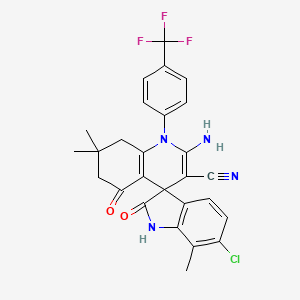 molecular formula C27H22ClF3N4O2 B11083432 2'-amino-6-chloro-7,7',7'-trimethyl-2,5'-dioxo-1'-[4-(trifluoromethyl)phenyl]-1,2,5',6',7',8'-hexahydro-1'H-spiro[indole-3,4'-quinoline]-3'-carbonitrile 