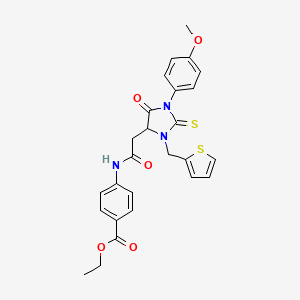 Ethyl 4-({[1-(4-methoxyphenyl)-5-oxo-3-(thiophen-2-ylmethyl)-2-thioxoimidazolidin-4-yl]acetyl}amino)benzoate