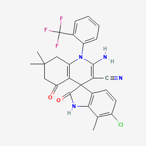 molecular formula C27H22ClF3N4O2 B11083553 2'-amino-6-chloro-7,7',7'-trimethyl-2,5'-dioxo-1'-[2-(trifluoromethyl)phenyl]-1,2,5',6',7',8'-hexahydro-1'H-spiro[indole-3,4'-quinoline]-3'-carbonitrile 