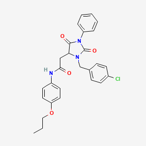 molecular formula C27H26ClN3O4 B11083568 2-[3-(4-chlorobenzyl)-2,5-dioxo-1-phenylimidazolidin-4-yl]-N-(4-propoxyphenyl)acetamide 