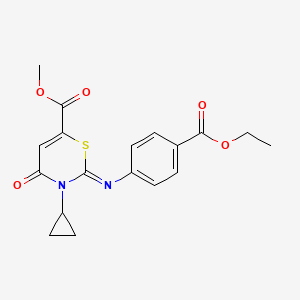 molecular formula C18H18N2O5S B11083572 3-Cyclopropyl-2-[(E)-4-ethoxycarbonyl-phenylimino]-4-oxo-3,4-dihydro-2H-[1,3]thiazine-6-carboxylic acid methyl ester 