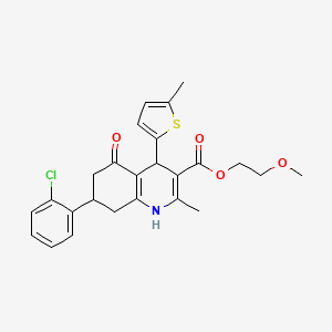 molecular formula C25H26ClNO4S B11083620 2-Methoxyethyl 7-(2-chlorophenyl)-2-methyl-4-(5-methylthiophen-2-yl)-5-oxo-1,4,5,6,7,8-hexahydroquinoline-3-carboxylate 