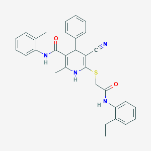 molecular formula C31H30N4O2S B11083671 5-cyano-6-({2-[(2-ethylphenyl)amino]-2-oxoethyl}sulfanyl)-2-methyl-N-(2-methylphenyl)-4-phenyl-1,4-dihydropyridine-3-carboxamide 