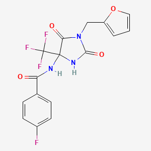 molecular formula C16H11F4N3O4 B11083750 4-fluoro-N-[1-(furan-2-ylmethyl)-2,5-dioxo-4-(trifluoromethyl)imidazolidin-4-yl]benzamide 