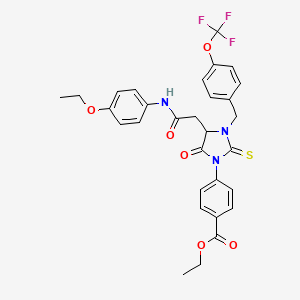 Ethyl 4-(4-{2-[(4-ethoxyphenyl)amino]-2-oxoethyl}-5-oxo-2-thioxo-3-[4-(trifluoromethoxy)benzyl]imidazolidin-1-yl)benzoate