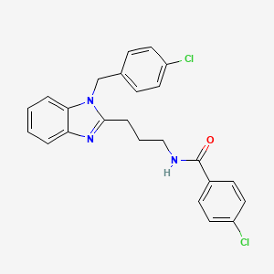 molecular formula C24H21Cl2N3O B11083814 4-chloro-N-{3-[1-(4-chlorobenzyl)-1H-benzimidazol-2-yl]propyl}benzamide 