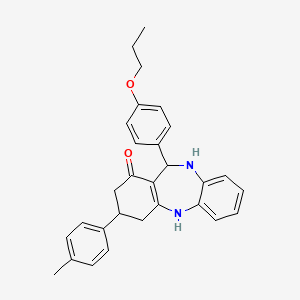 molecular formula C29H30N2O2 B11083844 3-(4-methylphenyl)-11-(4-propoxyphenyl)-2,3,4,5,10,11-hexahydro-1H-dibenzo[b,e][1,4]diazepin-1-one 