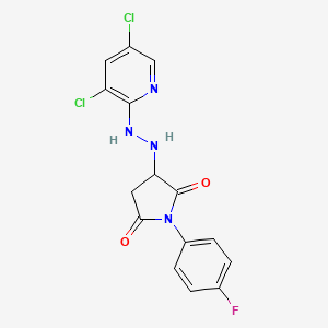 molecular formula C15H11Cl2FN4O2 B11083865 3-[2-(3,5-Dichloropyridin-2-yl)hydrazinyl]-1-(4-fluorophenyl)pyrrolidine-2,5-dione 