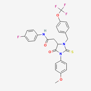 molecular formula C26H21F4N3O4S B11083868 N-(4-fluorophenyl)-2-{1-(4-methoxyphenyl)-5-oxo-2-thioxo-3-[4-(trifluoromethoxy)benzyl]imidazolidin-4-yl}acetamide 