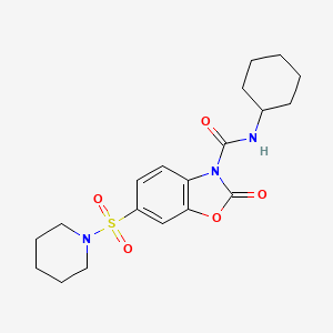 molecular formula C19H25N3O5S B11083894 N-cyclohexyl-2-oxo-6-(piperidin-1-ylsulfonyl)-1,3-benzoxazole-3(2H)-carboxamide 