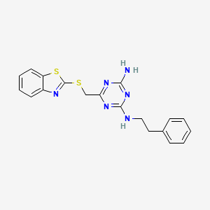 molecular formula C19H18N6S2 B11083963 6-[(1,3-benzothiazol-2-ylsulfanyl)methyl]-N-(2-phenylethyl)-1,3,5-triazine-2,4-diamine 