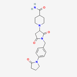 molecular formula C21H26N4O4 B11084015 1-(2,5-Dioxo-1-{[4-(2-oxopyrrolidin-1-yl)phenyl]methyl}pyrrolidin-3-yl)piperidine-4-carboxamide 