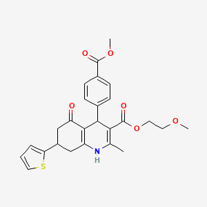 2-Methoxyethyl 4-[4-(methoxycarbonyl)phenyl]-2-methyl-5-oxo-7-(thiophen-2-yl)-1,4,5,6,7,8-hexahydroquinoline-3-carboxylate