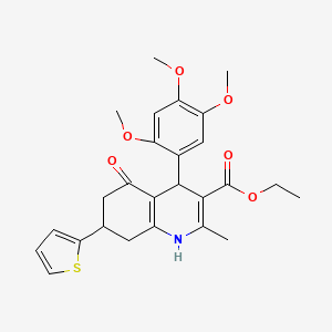 molecular formula C26H29NO6S B11084094 Ethyl 2-methyl-5-oxo-7-(thiophen-2-yl)-4-(2,4,5-trimethoxyphenyl)-1,4,5,6,7,8-hexahydroquinoline-3-carboxylate 