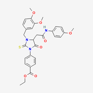 molecular formula C30H31N3O7S B11084097 Ethyl 4-[3-(3,4-dimethoxybenzyl)-4-{2-[(4-methoxyphenyl)amino]-2-oxoethyl}-5-oxo-2-thioxoimidazolidin-1-yl]benzoate 