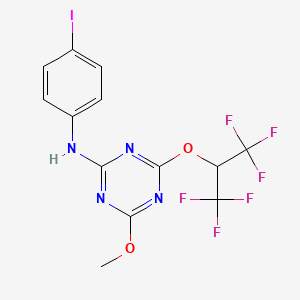 molecular formula C13H9F6IN4O2 B11084151 4-[(1,1,1,3,3,3-hexafluoropropan-2-yl)oxy]-N-(4-iodophenyl)-6-methoxy-1,3,5-triazin-2-amine 