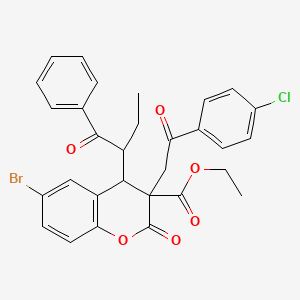 molecular formula C30H26BrClO6 B11084289 ethyl 6-bromo-3-[2-(4-chlorophenyl)-2-oxoethyl]-2-oxo-4-(1-oxo-1-phenylbutan-2-yl)-3,4-dihydro-2H-chromene-3-carboxylate 