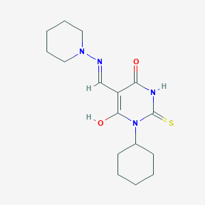 (5Z)-1-cyclohexyl-5-[(piperidin-1-ylamino)methylidene]-2-sulfanylpyrimidine-4,6(1H,5H)-dione