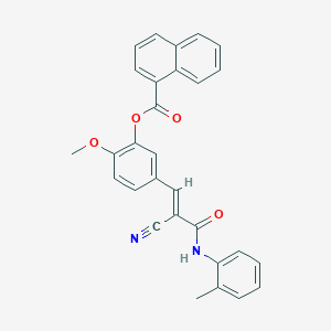 molecular formula C29H22N2O4 B11084299 5-{(1E)-2-cyano-3-[(2-methylphenyl)amino]-3-oxoprop-1-en-1-yl}-2-methoxyphenyl naphthalene-1-carboxylate 