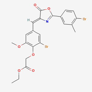 molecular formula C22H19Br2NO6 B11084311 ethyl (2-bromo-4-{(Z)-[2-(4-bromo-3-methylphenyl)-5-oxo-1,3-oxazol-4(5H)-ylidene]methyl}-6-methoxyphenoxy)acetate 