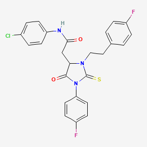 molecular formula C25H20ClF2N3O2S B11084371 N-(4-chlorophenyl)-2-[1-(4-fluorophenyl)-3-[2-(4-fluorophenyl)ethyl]-5-oxo-2-sulfanylideneimidazolidin-4-yl]acetamide 