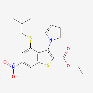 molecular formula C19H20N2O4S2 B11084401 ethyl 4-[(2-methylpropyl)sulfanyl]-6-nitro-3-(1H-pyrrol-1-yl)-1-benzothiophene-2-carboxylate 