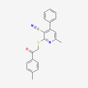 molecular formula C22H18N2OS B11084423 6-Methyl-2-{[2-(4-methylphenyl)-2-oxoethyl]sulfanyl}-4-phenylpyridine-3-carbonitrile 