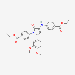 molecular formula C30H30N2O7 B11084429 ethyl 4-[5-(3,4-dimethoxyphenyl)-3-{[4-(ethoxycarbonyl)phenyl]amino}-2-oxo-2,5-dihydro-1H-pyrrol-1-yl]benzoate 