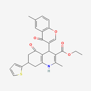 ethyl 2-methyl-4-(6-methyl-4-oxo-4H-chromen-3-yl)-5-oxo-7-(thiophen-2-yl)-1,4,5,6,7,8-hexahydroquinoline-3-carboxylate