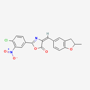 molecular formula C19H13ClN2O5 B11084456 (4E)-2-(4-chloro-3-nitrophenyl)-4-[(2-methyl-2,3-dihydro-1-benzofuran-5-yl)methylidene]-1,3-oxazol-5(4H)-one 