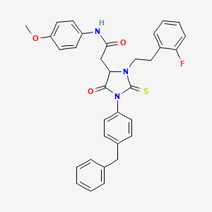 2-[1-(4-benzylphenyl)-3-[2-(2-fluorophenyl)ethyl]-5-oxo-2-sulfanylideneimidazolidin-4-yl]-N-(4-methoxyphenyl)acetamide