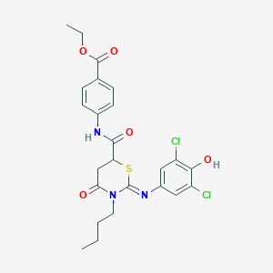 molecular formula C24H25Cl2N3O5S B11084499 ethyl 4-[({(2Z)-3-butyl-2-[(3,5-dichloro-4-hydroxyphenyl)imino]-4-oxo-1,3-thiazinan-6-yl}carbonyl)amino]benzoate 