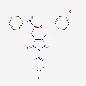 molecular formula C26H24FN3O3S B11084523 2-[1-(4-fluorophenyl)-3-[2-(4-methoxyphenyl)ethyl]-5-oxo-2-sulfanylideneimidazolidin-4-yl]-N-phenylacetamide 