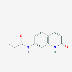 molecular formula C13H14N2O2 B11084544 Propionamide, N-(4-methyl-2-oxo-1,2-dihydroquinolin-7-yl)- 