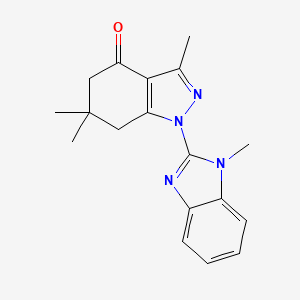 molecular formula C18H20N4O B11084554 3,6,6-Trimethyl-1-(1-methyl-1H-benzoimidazol-2-yl)-1,5,6,7-tetrahydro-indazol-4-one 