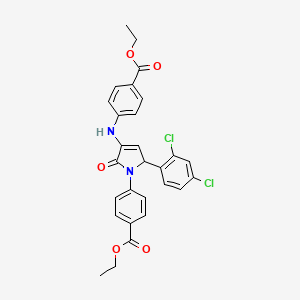 molecular formula C28H24Cl2N2O5 B11084607 ethyl 4-[5-(2,4-dichlorophenyl)-3-{[4-(ethoxycarbonyl)phenyl]amino}-2-oxo-2,5-dihydro-1H-pyrrol-1-yl]benzoate 