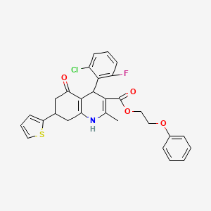 2-Phenoxyethyl 4-(2-chloro-6-fluorophenyl)-2-methyl-5-oxo-7-(thiophen-2-yl)-1,4,5,6,7,8-hexahydroquinoline-3-carboxylate