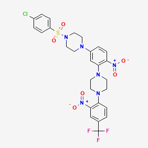 molecular formula C27H26ClF3N6O6S B11084666 1-[(4-Chlorophenyl)sulfonyl]-4-(4-nitro-3-{4-[2-nitro-4-(trifluoromethyl)phenyl]piperazin-1-yl}phenyl)piperazine 