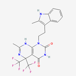 molecular formula C20H17F6N5O2 B11084685 7-methyl-1-[2-(2-methyl-1H-indol-3-yl)ethyl]-5,5-bis(trifluoromethyl)-5,8-dihydropyrimido[4,5-d]pyrimidine-2,4(1H,3H)-dione 