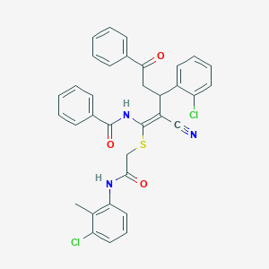 molecular formula C34H27Cl2N3O3S B11084699 N-[(1Z)-1-({2-[(3-chloro-2-methylphenyl)amino]-2-oxoethyl}sulfanyl)-3-(2-chlorophenyl)-2-cyano-5-oxo-5-phenylpent-1-en-1-yl]benzamide 