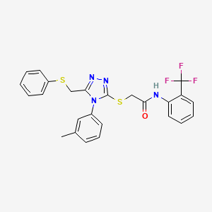 2-({4-(3-methylphenyl)-5-[(phenylsulfanyl)methyl]-4H-1,2,4-triazol-3-yl}sulfanyl)-N-[2-(trifluoromethyl)phenyl]acetamide